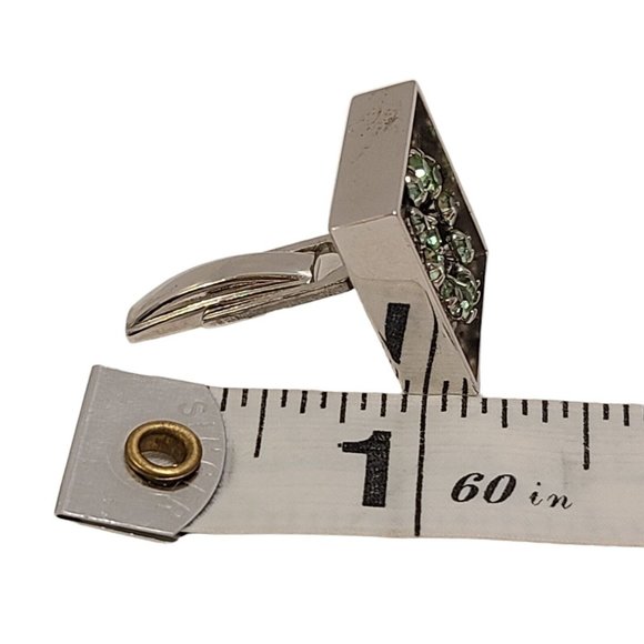 Stunning Vintage Cufflinks And Tie Pin Green Rhinestone Silvertone Alstein‎ Box - Picture 14 of 16